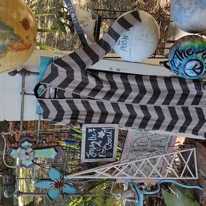 Garnet Hill long Chevron knit cardigan in taupe and tan